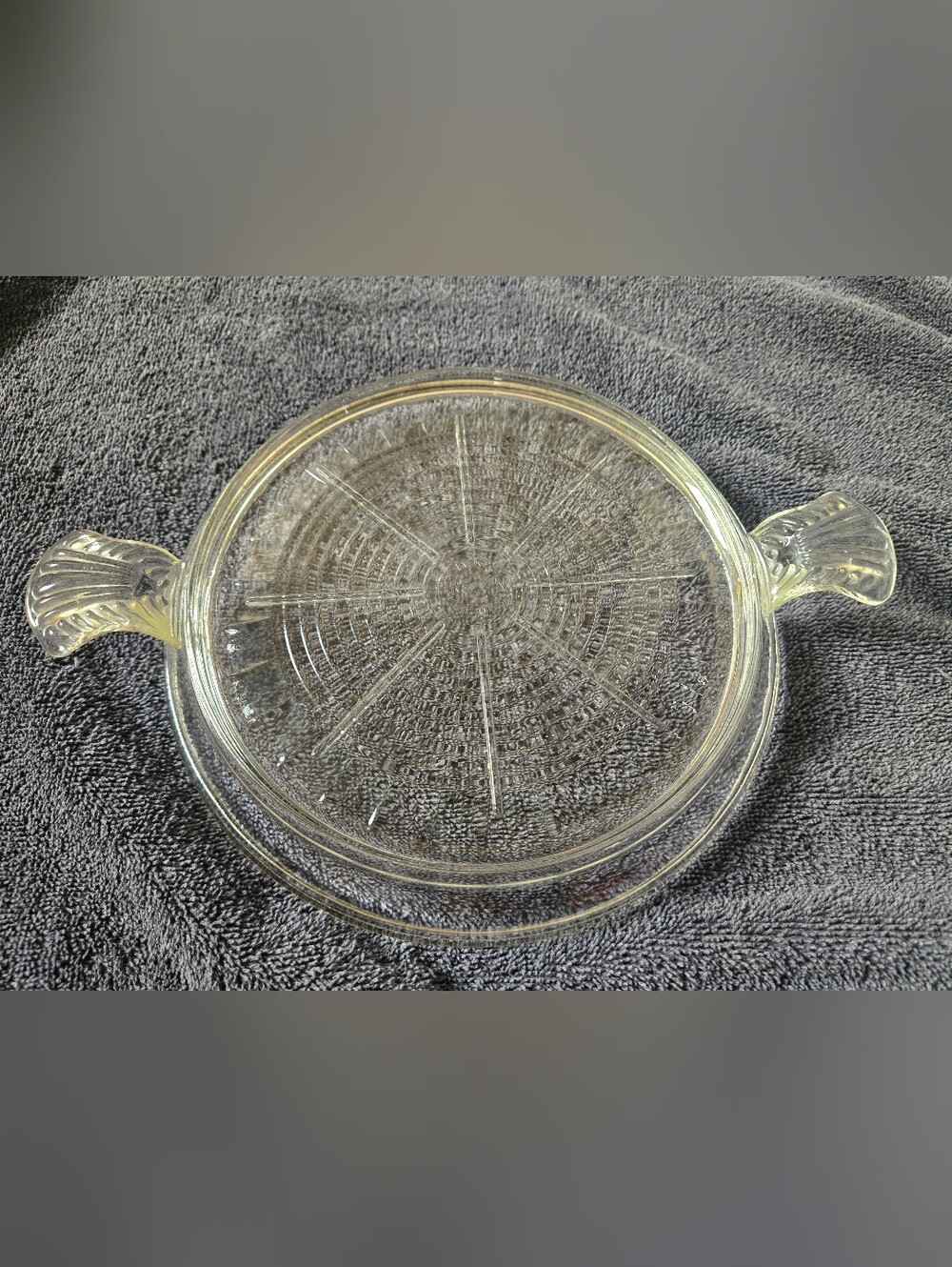 Fire King Clear Glass Round Serving Tray with Handles